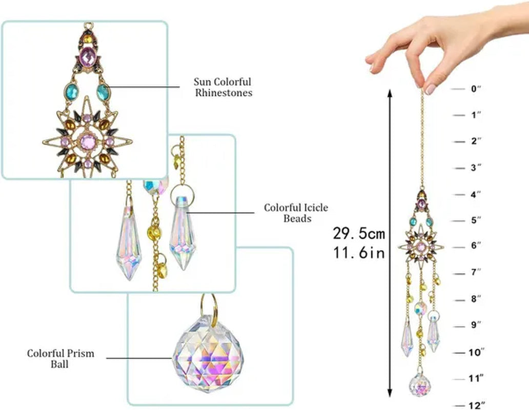 Crystal Rainbow Suncatcher with Rhinestones Hanging Glass Suncatcher for Window (MOON&STAR&SUN)
