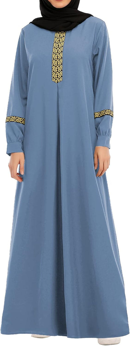 Womens Long Sleeve Ethnic Style Zipper Muslim Dresses Abaya with Hijabs