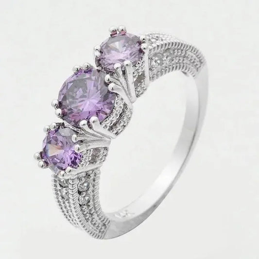 Natural 2.66CT Alexandrite Diamond 14K White Gold Ring Size 6-10