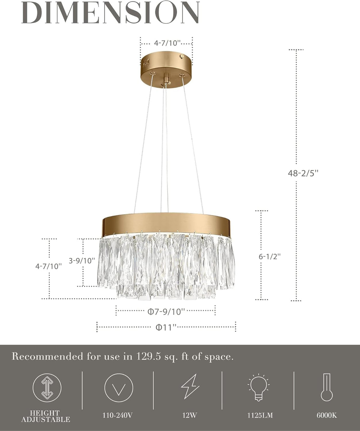 2-Tier Crystal Gold Chandelier, LED Modern Chandelier, 6000K Cool White Pendant Light for Bedroom Kitchen Dinning Room Entryway, CC5612-LED-BG