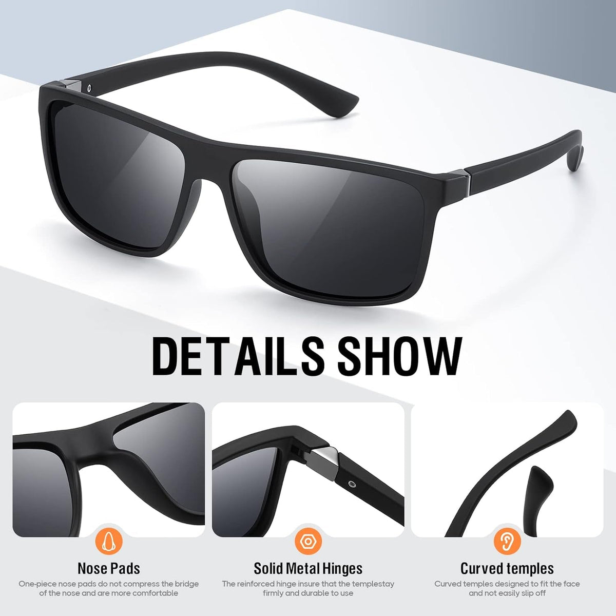 Sunglasses Men Polarized Sunglasses for Mens and Womens,Black Retro Sun Glasses Driving Fishing UV Protection