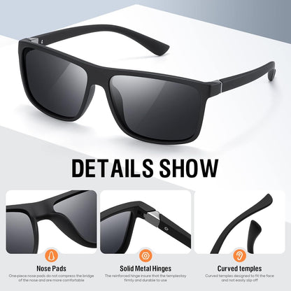Sunglasses Men Polarized Sunglasses for Mens and Womens,Black Retro Sun Glasses Driving Fishing UV Protection