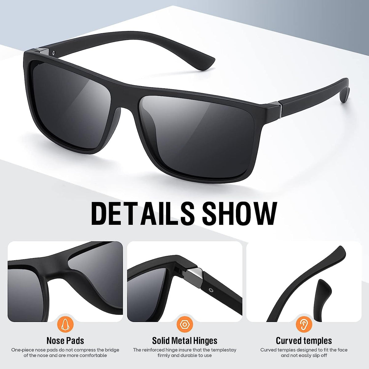 Sunglasses Men Polarized Sunglasses for Mens and Womens,Black Retro Sun Glasses Driving Fishing UV400 Protection