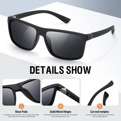 Sunglasses Men Polarized Sunglasses for Mens and Womens,Black Retro Sun Glasses Driving Fishing UV400 Protection