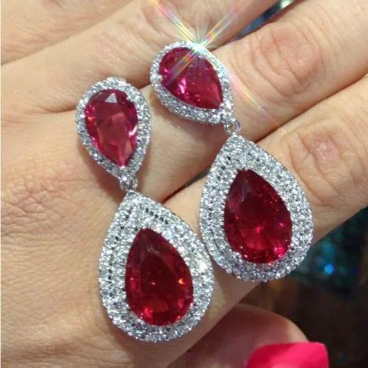 Luxury Fashion S925 Sterling Silver Diamond Teardrop Reby Drop Earrings for Women Bridal Wedding Earrings Jewelry