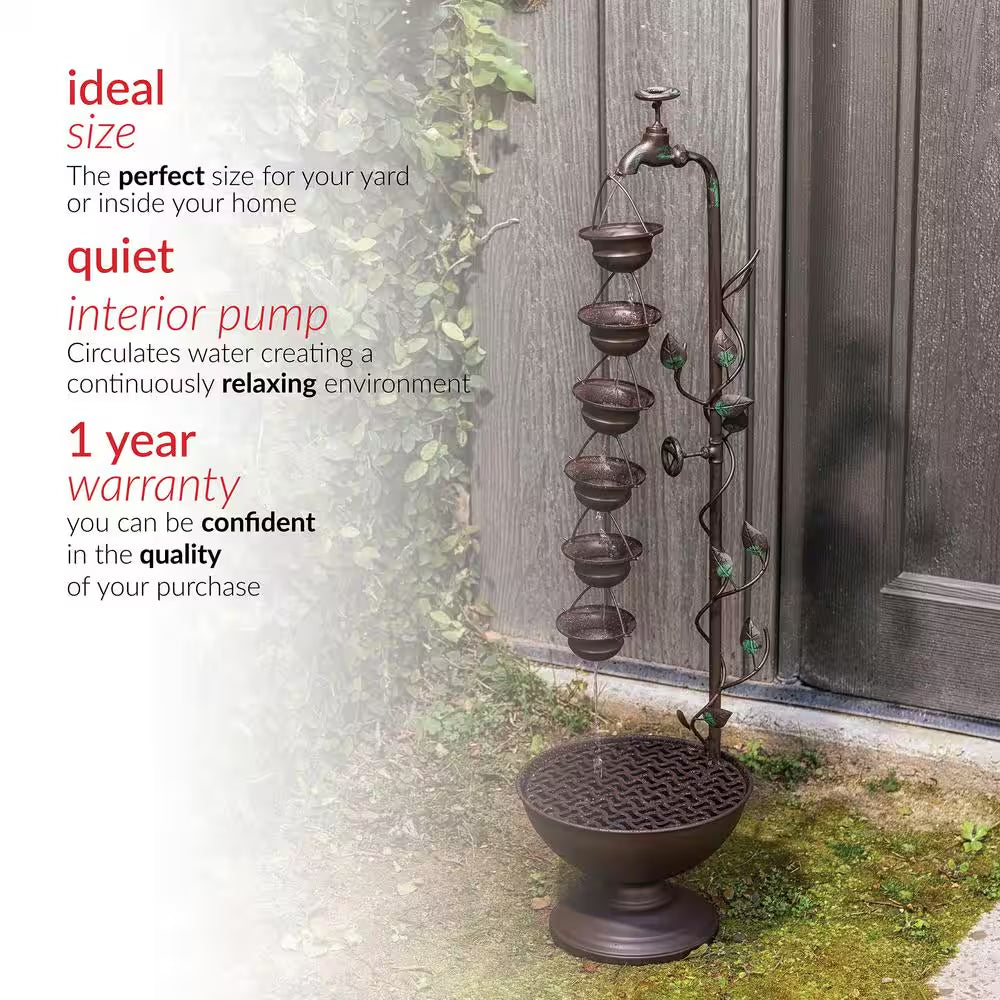 38 In. Tall Indoor/Outdoor Hanging 6-Cup Tiered Floor Water Fountain, Bronze
