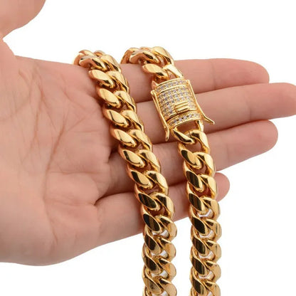 925 Silver Plated Chunky Necklace High Polished Stainless Steel Miami Curb Cuban Link Chain for Men 8/20/22/24/28/35 Inch (Quantity: 1Pcs)