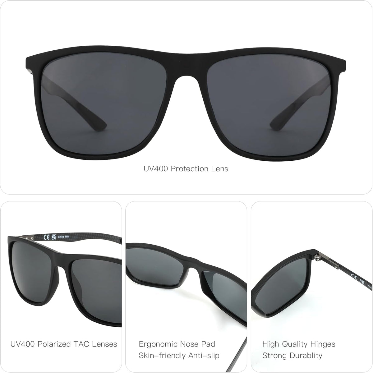 Square Polarized Sunglasses for Men Ultralight Carbon Fiber Sun Glasses Driving Fishing Golf Sports UV400 Protection