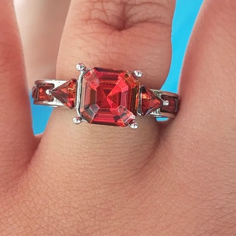 Princess Silver Plated Ruby Ring Romantic Wedding Proposal Party Valentine's Day Gift Fine Jewelry  Size 6 7 8 9 10