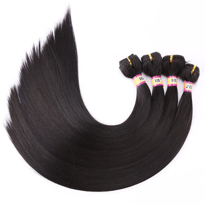 4 Bundles Silky Straight Synthetic Hair Weave Extensions Dark Brown 16 18 18 20 Inches(2#)