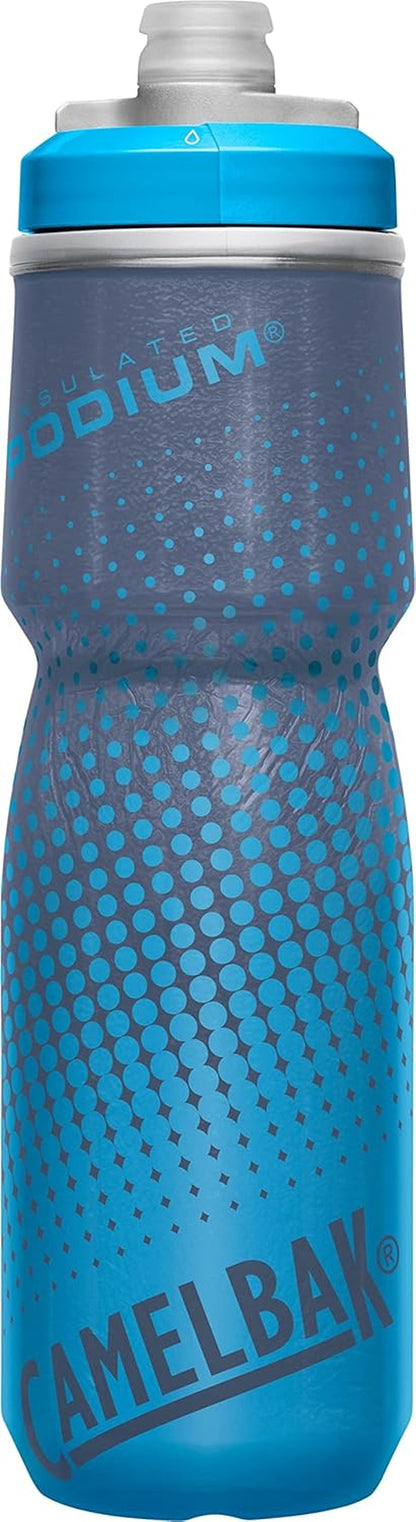 Podium Chill Insulated Bike Water Bottle - Easy Squeeze Bottle - Fits Most Bike Cages - 24Oz, Blue Dot