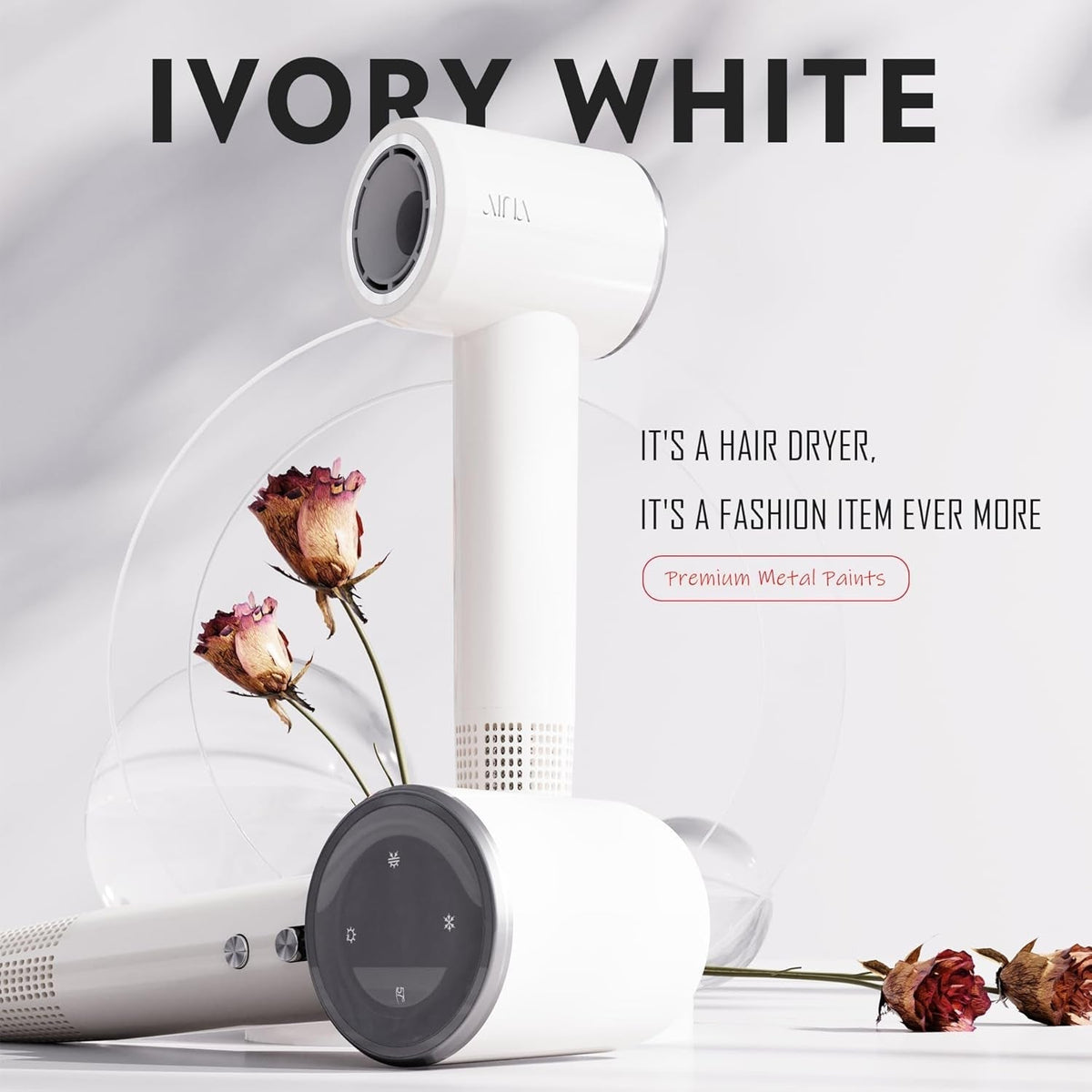 Hair Dryer, Blow Dryer - Brushless Motor, 110,000 RPM Lightweight, Ionic Travel 110V/ALCI Plug(1Vory White)