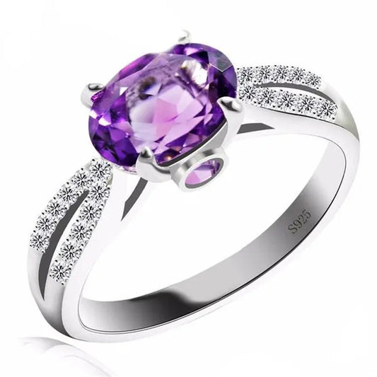 Majesty Diamonds MDS170129 1.16 CTW Oval Purple Amethyst Cocktail Ring in .925 Sterling Silver - Size 6