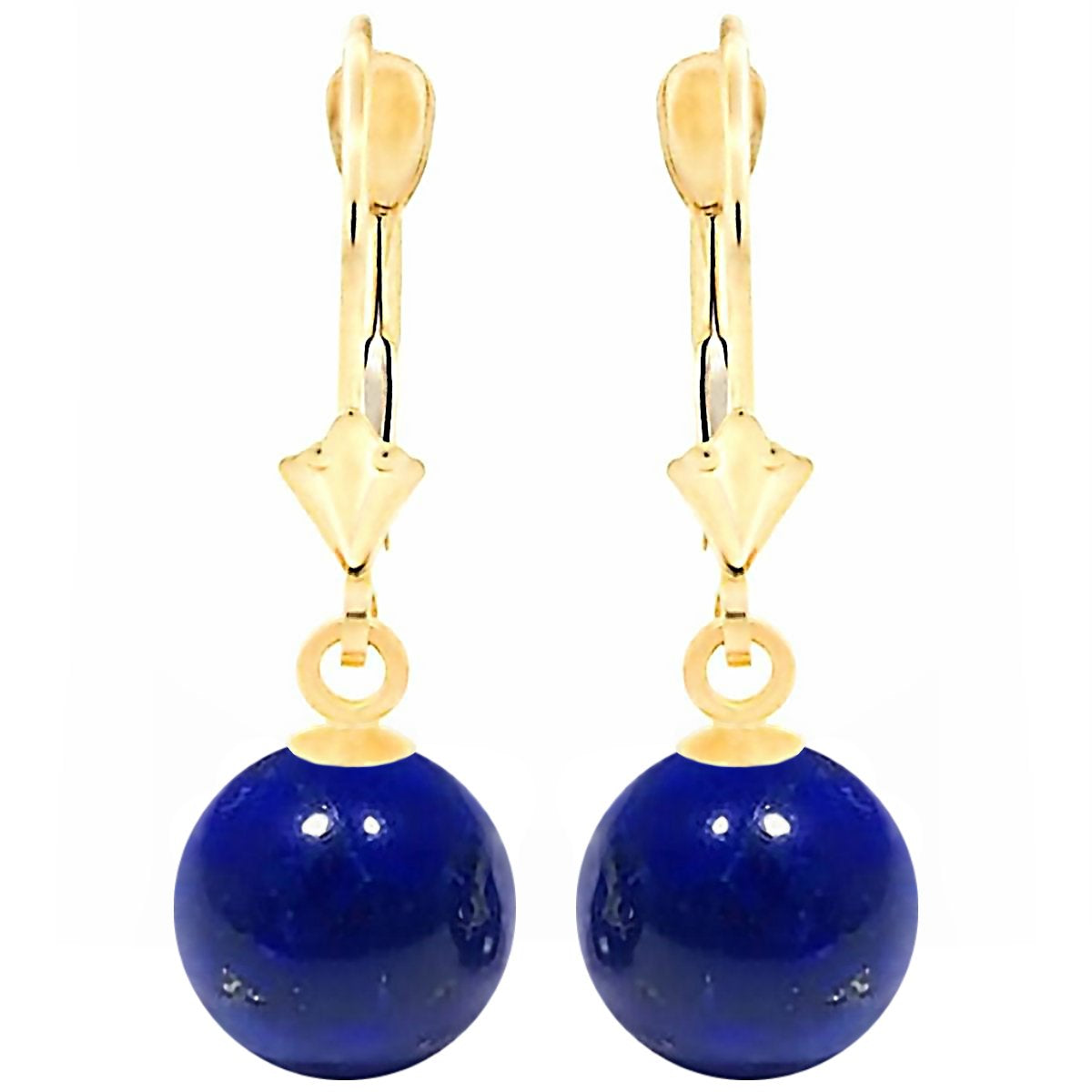 Trustmark 14K Yellow Gold 12mm Natural Lapis Lazuli Ball Leverback Earrings