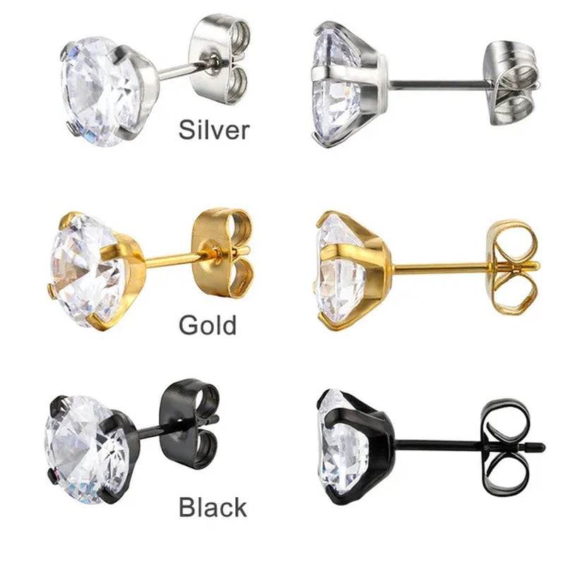 1 Pairs 3-8Mm Unisex Stud Earrings, 316L Stainless Steel round Cubic Zirconia Stud Earring, Ear Cartilage Piercing Earrings 9 Zircon Colors