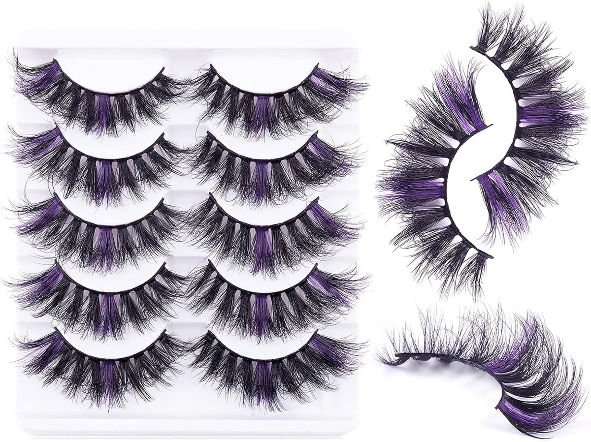 Colored Eyelashes Fluffy Eye Lashes 20 Pairs Russian Strip Lashes D Curl Strip Lashes Look like Extensions 3D Natural Wispy Cat Eye Lashes,Purple