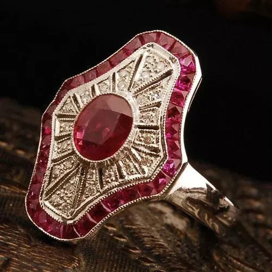 Popular Women Fashion 925 Sterling Silver Ring Luxury Retro Lady Natural Ruby Jewelry Wedding Engagement Party Ring Size 5-11