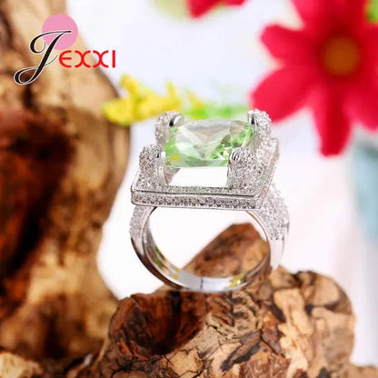 Green 925 Sterling Silver Rings for Women Ring with Crystal for Lovers Wedding Jewelry Bague Femme Bijoux Anillos Mujer