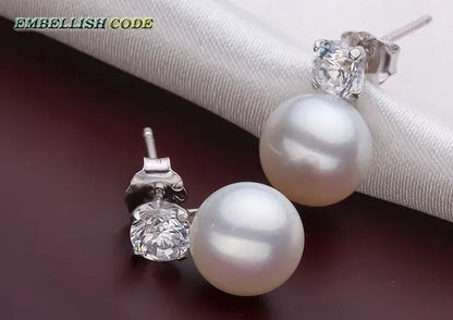 charming natural fresh water stud pearl earrings 8mm fine jewelry 925 sterling silver zirconium white black purple brown blue