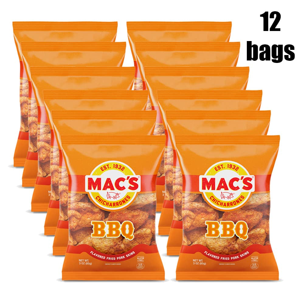 Pork Rinds, Fried Pork Skins, Chicharrones, BBQ - Barbecue (3 Ounce Bags (Pack of 12))