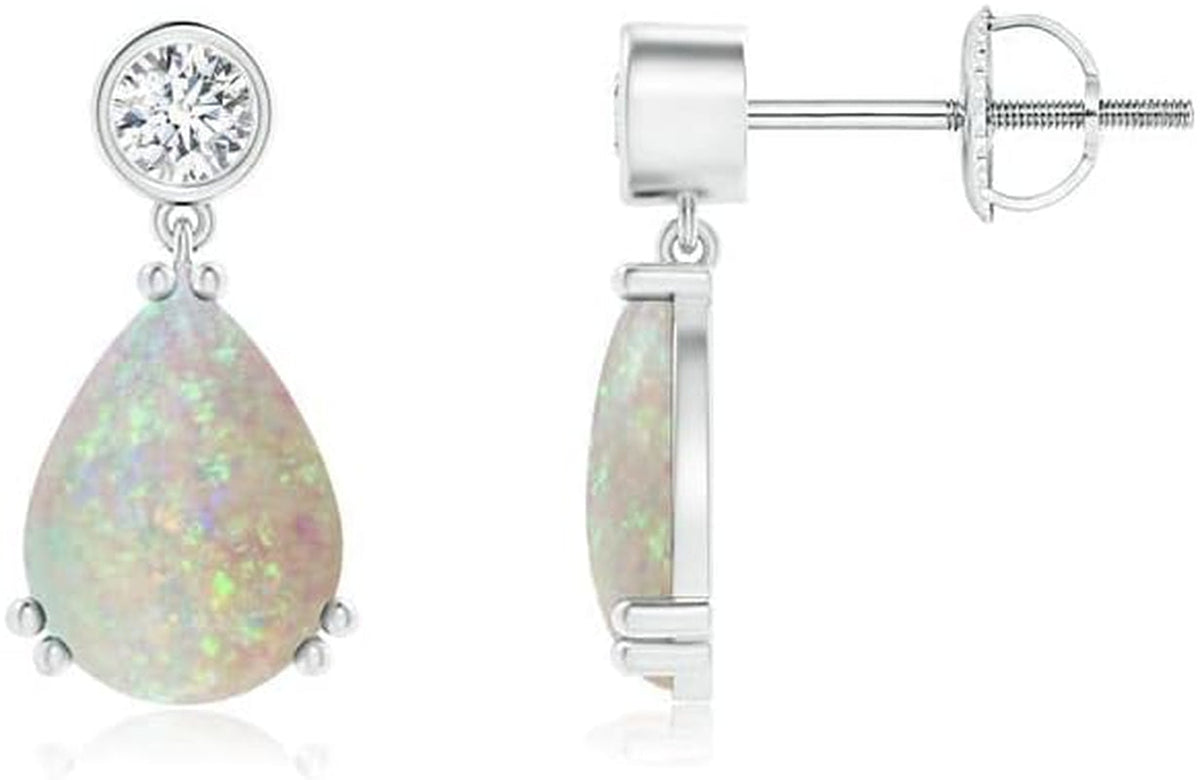 Natural Opal Drop Earrings for Women Girls in Sterling Silver/14K Solid Gold/Platinum | October Birthstone Jewelry Gift for Her | Birthday | Wedding | Anniversary