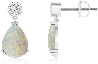 Natural Opal Drop Earrings for Women Girls in Sterling Silver/14K Solid Gold/Platinum | October Birthstone Jewelry Gift for Her | Birthday | Wedding | Anniversary