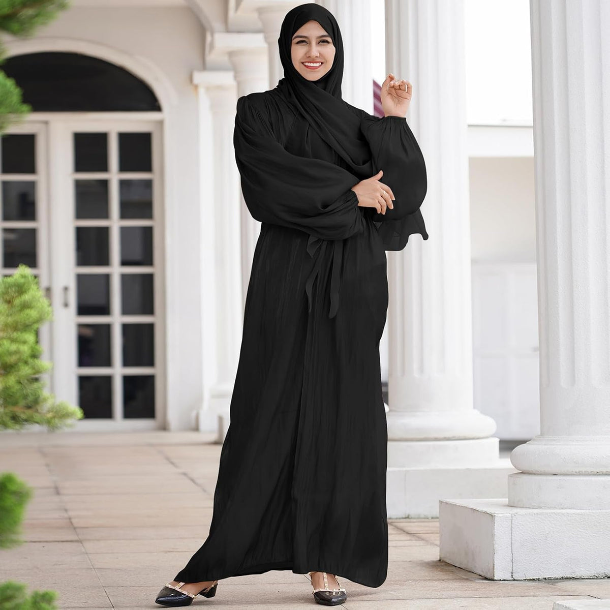 Women Silk Muslim Dresses Abaya with Hijabs Scarf Open Front Cardigan Maxi Dress Dubai Robe Islamic Middle East Ethnic Dress