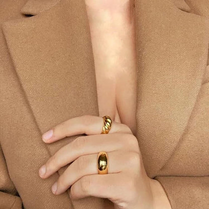 18K Gold Plated Croissant Braided Twisted Signet Chunky Dome Ring Stacking Star Band for Women and Men Statement Wedding Ring Minimalist Jewelry Size 5 to 10