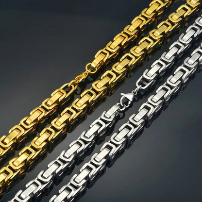 Hip Hop Vintage Silver 18K Gold Plated Chunky Men Titanium Stainless Steel Byzantine Box Necklace Chain 827