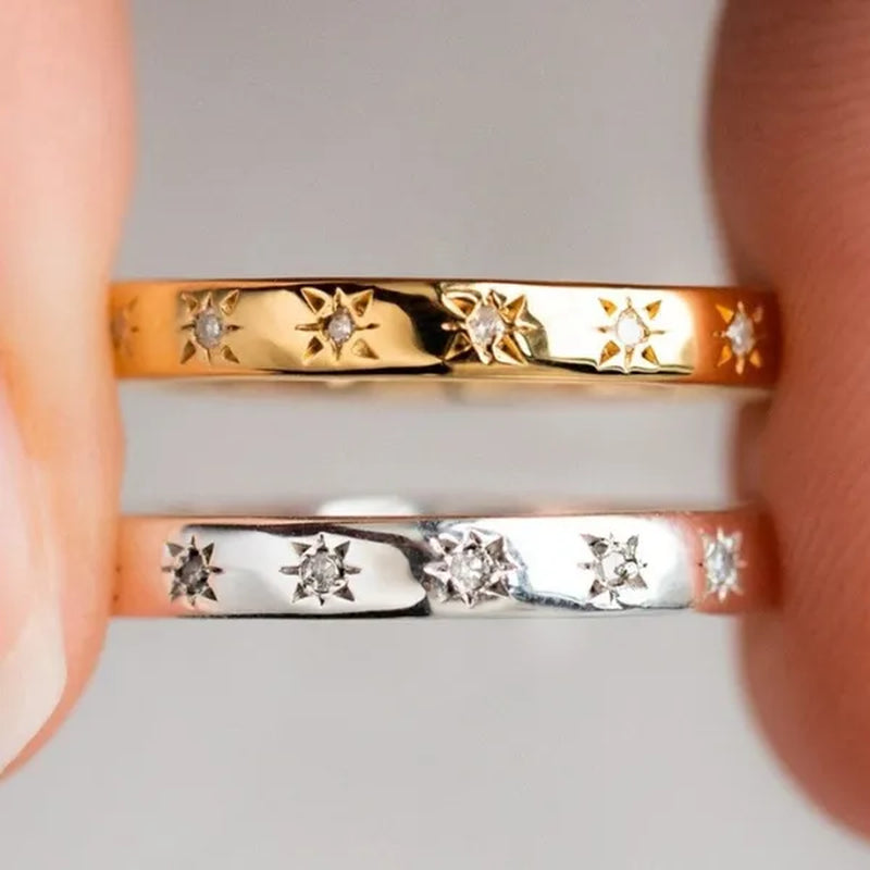 Trendy Gold Color Ring Bride Wedding Jewelry for Women Rings White Zircon Engagement Party Band Anniversary Gift
