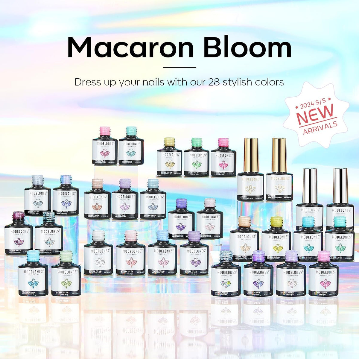 32Pcs Gel Nail Polish Set, 28 Colors 7ML Gel Polish Set with Glitter & Glossy & Matte Gel Top + Base Coat Pastel Macaron Colors, 2024 Spring Gel Polish Kit Trendy Nail Art for Women Girls