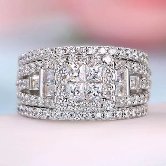 Luxury Fashion Wedding Band Rings for Bridal 925 Sterling Silver Pave Setting White Sapphire Square Diamond Rings Women Engagement Ring Jewelry