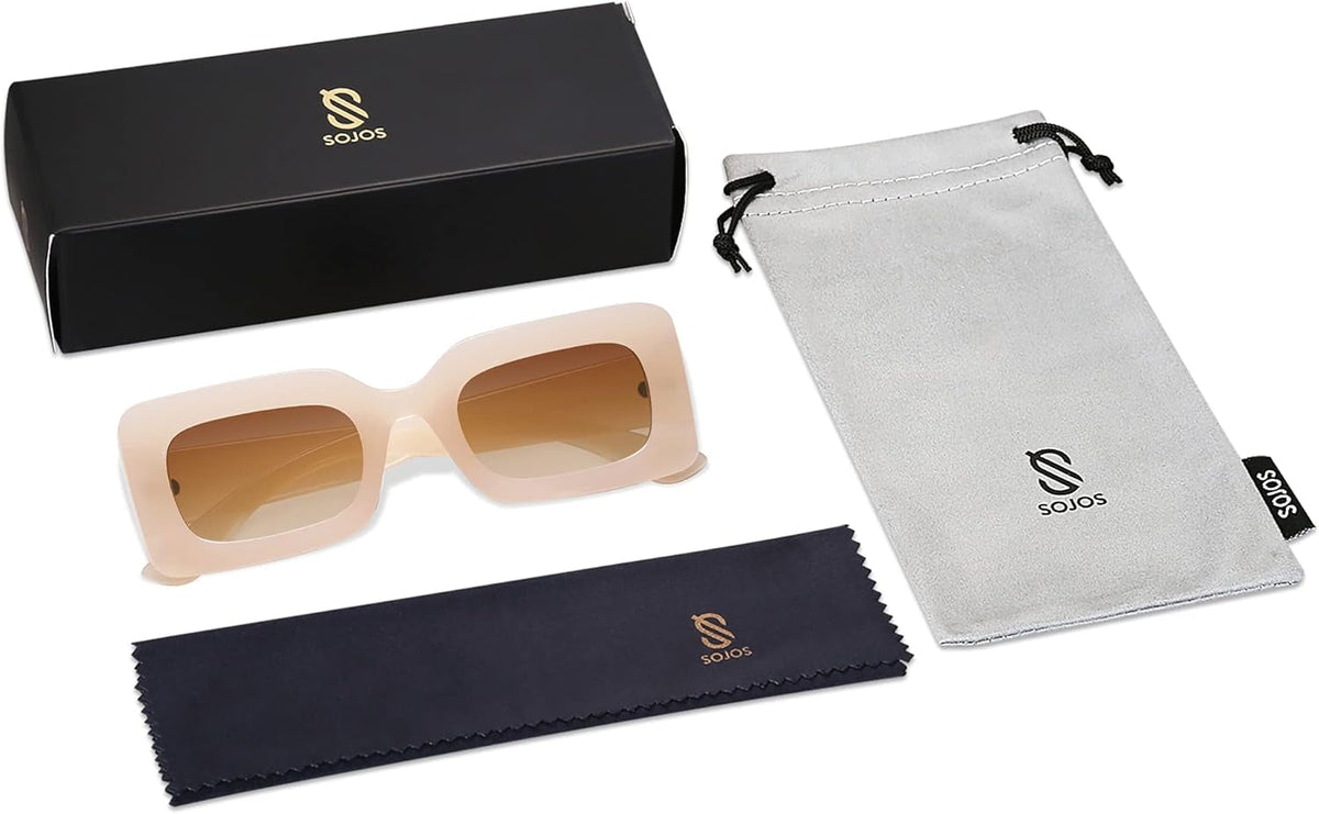 Retro 90S Nude Rectangle Sunglasses Womens Mens Trendy Chunky Glasses