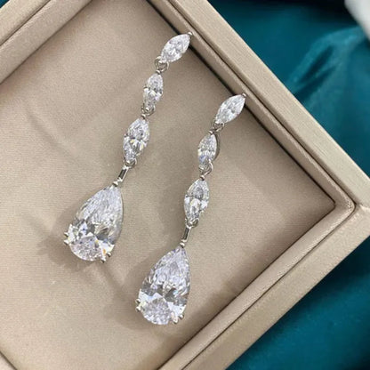 Trendy Ladies Teardrop Cut Zircon Pendant Silver Plated Marquise Lab Diamond Drop Earrings Bridal Engagement Party Jewelry Gift