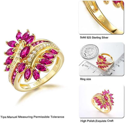 Statement Flower Ring, 14K Gold Plated, Size 6 to 10, Pink, Yellow, Green Leaf Stones, Opal, Sapphire, Ruby, Emerald, Sterling Silver, Cocktail, Engagement, Promise, Party Ring for Women