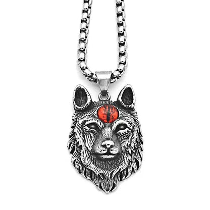 Stainless Steel Jewelry, Punk Devil Wolf, Ruby Sapphire Eye Pendant Necklace