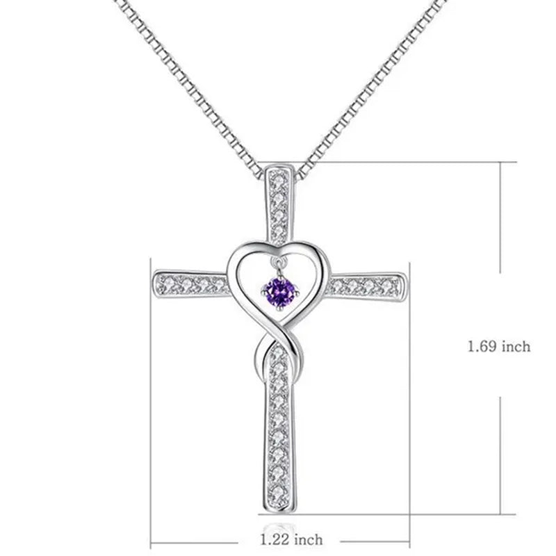 Infinity Love God We Trust Christian Cross Birthstone Diamond Rhinestone Pendant Necklace Birthday Gifts Jewelry For Women Christmas Girls