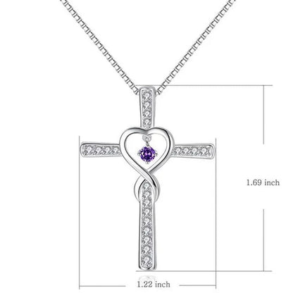 Infinity Love God We Trust Christian Cross Birthstone Diamond Rhinestone Pendant Necklace Birthday Gifts Jewelry For Women Christmas Girls