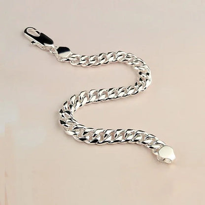 Men's 925 Sterling Silver Bracelet 10MM Classic Original Silver Cuban Chain Solid Silver Bracelet Rapper 2020 New 925 Sterling Silver Fashion Bracelet