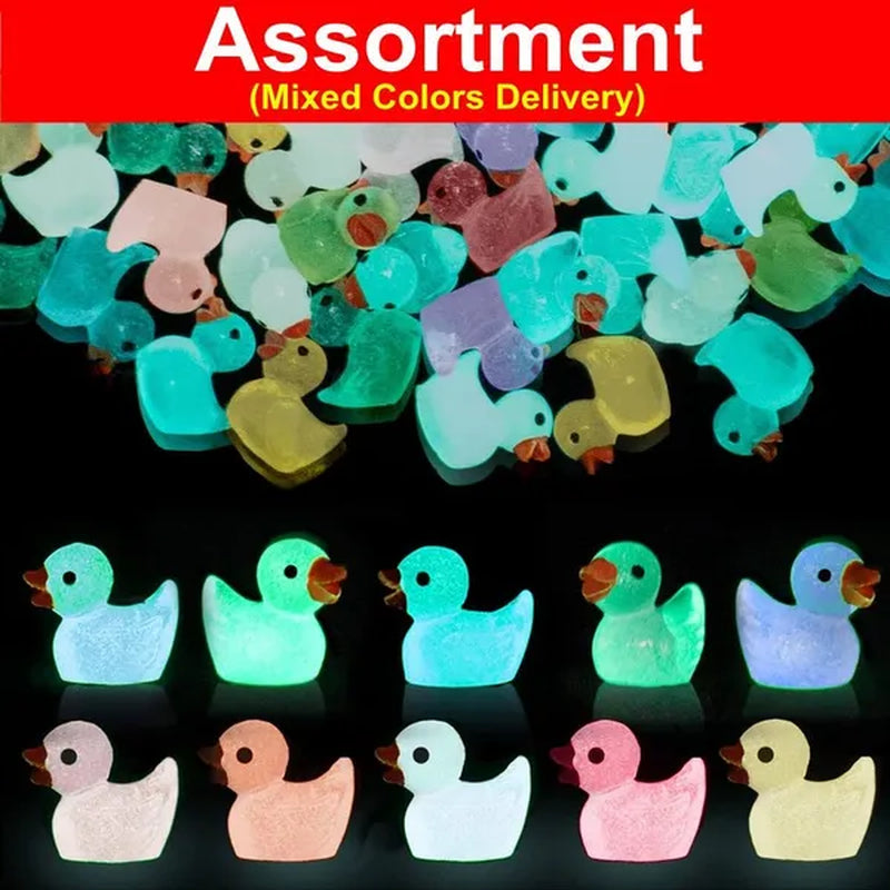 100/50/25/5PCS Mini Luminous Resin Ducks Glow in The Dark Miniature Ornament Tiny Ducks For DIY Fairy Garden Micro Landscape Potted Decoration