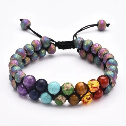 7 Chakra Bracelet Natural Healing Stones Beads Bracelet Double Layered Adjustable Macrame Woven Rope Chain Yoga Bracelet(4Colors)