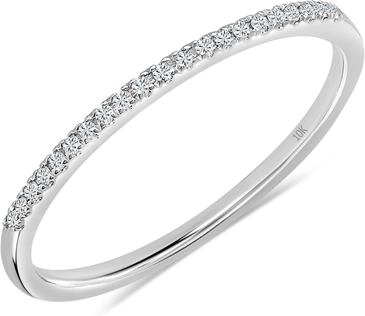 0.08 Cttw round White Diamond Minimalist Stackable Wedding Band for Women in 10K Solid Gold