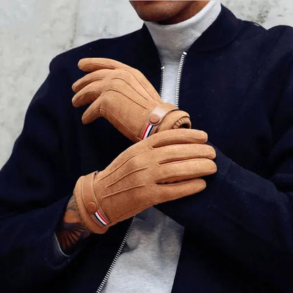 Men's Winter Gloves Suede Warm Split Finger Gloves Outdoor Sport Driving Buckle Design Male Touch Screen Mittens