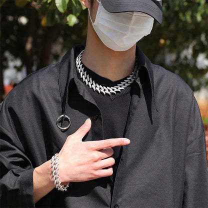 Iced Out Chain 925 Silver Diamond Miami Cuban Chain Link Choker Hip Hop Jewelry Silver Chain for Men Necklace Bracelet 7-24 Inch