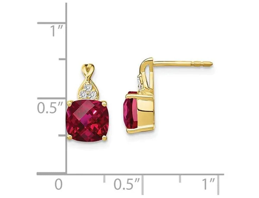 3.85 Carat (ctw) Lab Created Ruby Post Earrings in 10k Yellow Gold