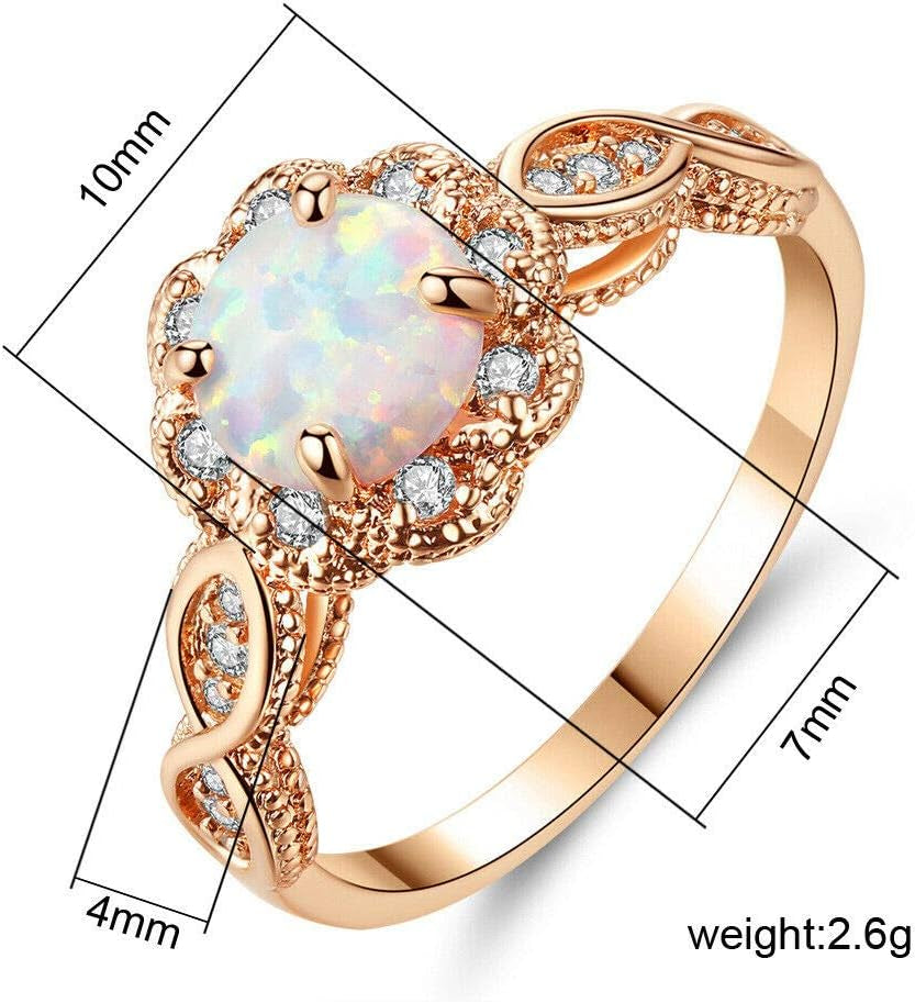 18K Gold Plated Opal Ring-White Fire Opal & Amethyst & Cubic Zirconia Women Jewelry Gemstone Engagement Anniversary Ring Size 5-13