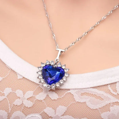 Titanic Heart of the Ocean Sapphire Crystal Chain Necklace Pendant Plate Jewelry