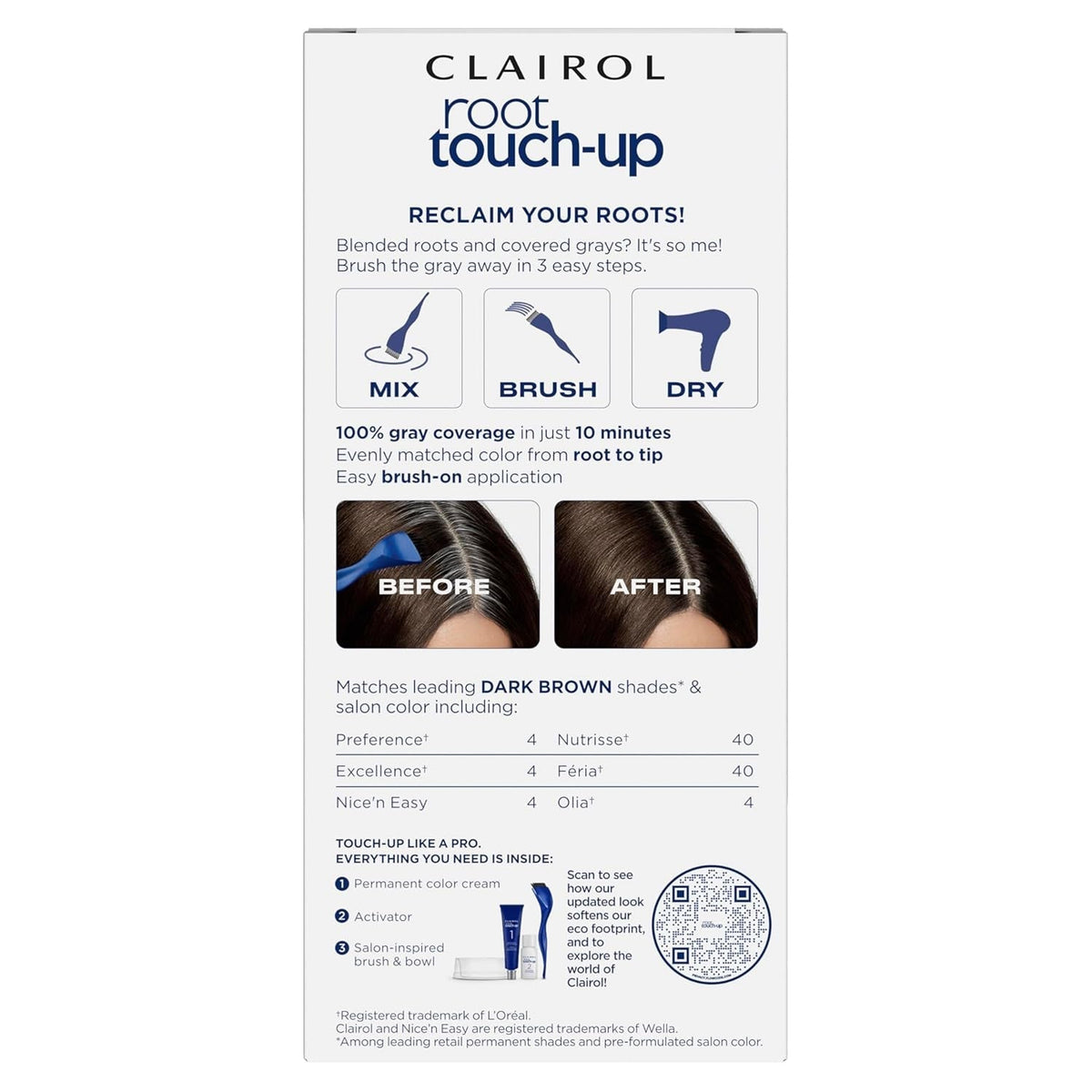 Root Touch-Up by Nice'N Easy Permanent Hair Dye, 4 Dark Brown Hair Color, Pack of 2