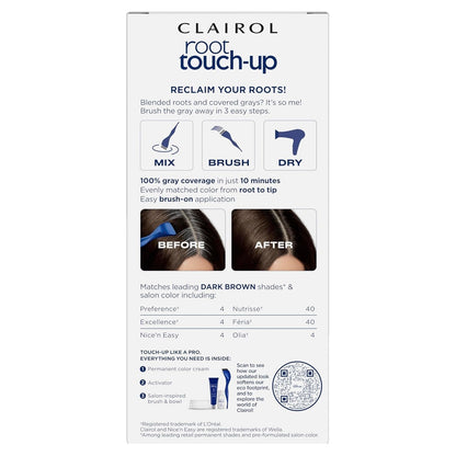 Root Touch-Up by Nice'N Easy Permanent Hair Dye, 4 Dark Brown Hair Color, Pack of 2