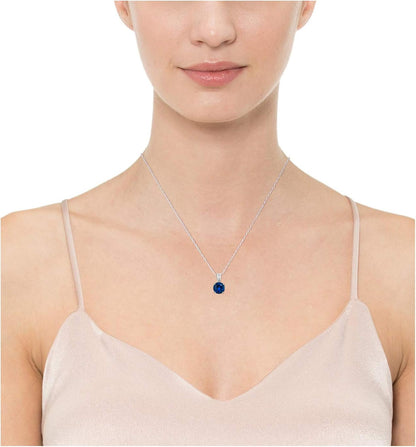 Sterling Silver round Cut Birthstone Pendant Necklace 18" (Previously Amazon Collection)